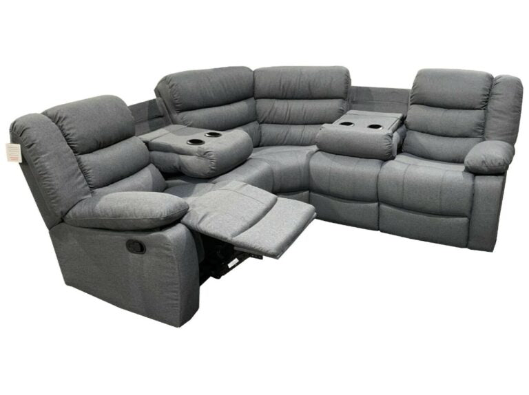 SORRENTO CORNER RECLINER FABRIC SOFA WITH CUPHOLDER – GREY