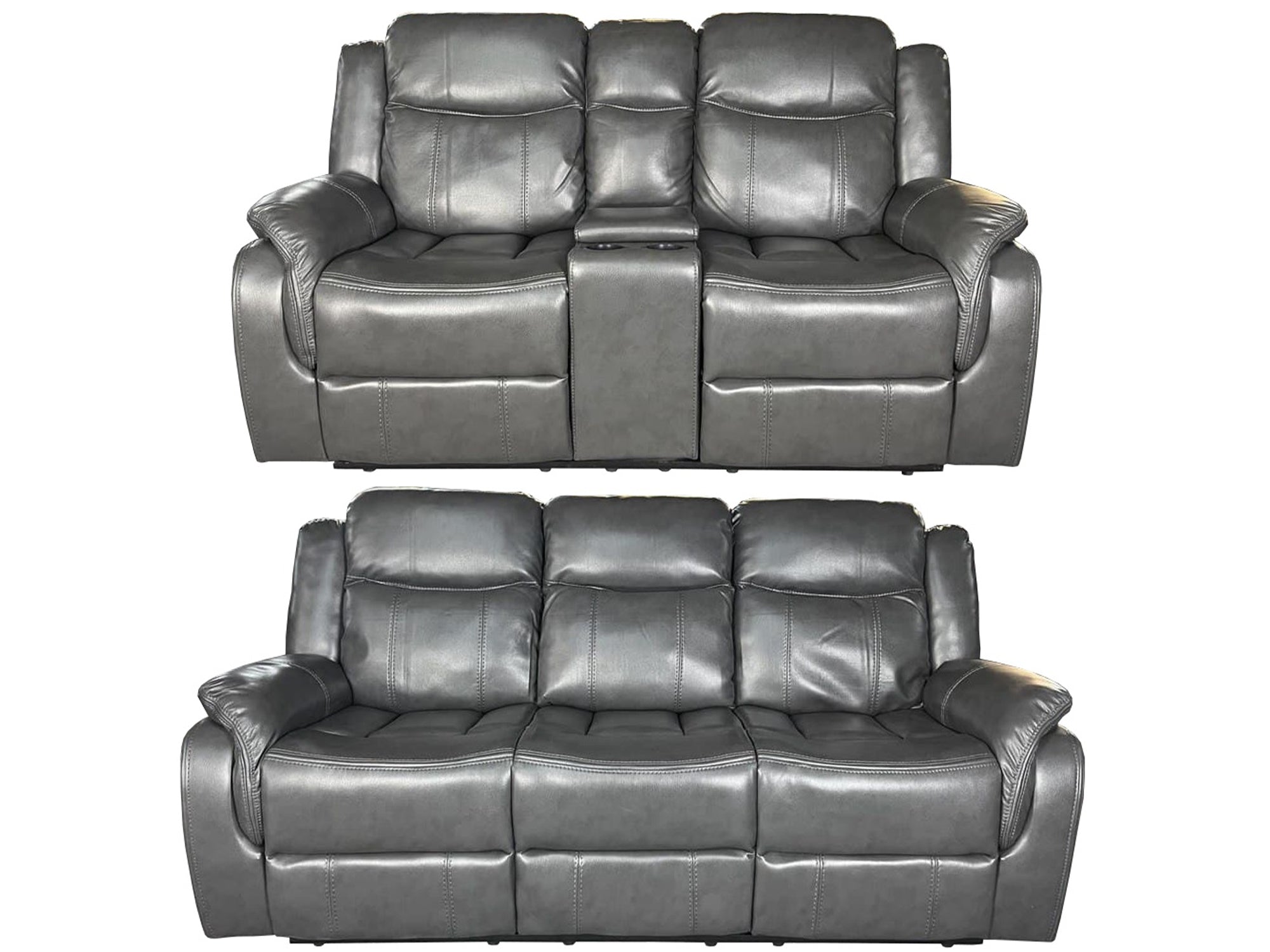 VENICE 3+2 RECLINER LEATHER AIRE SOFA WITH CUP HOLDER– GREY