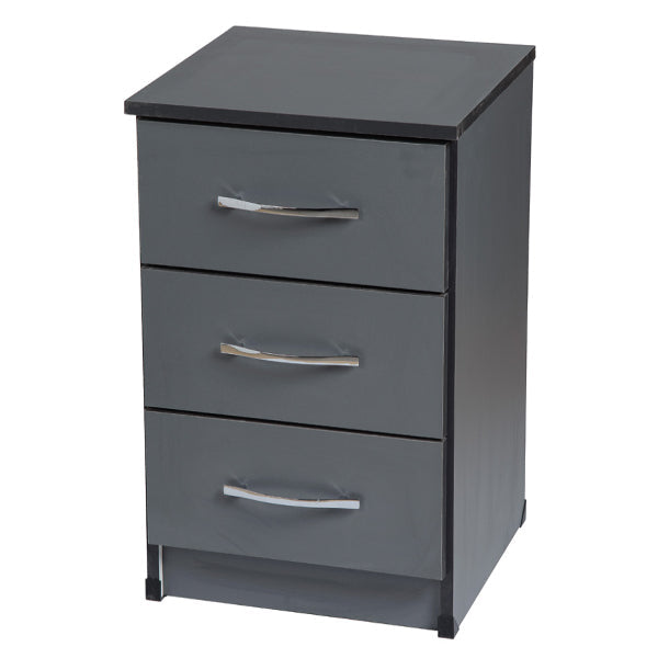 Grey 3 Drawer NS Bedside Cabinet