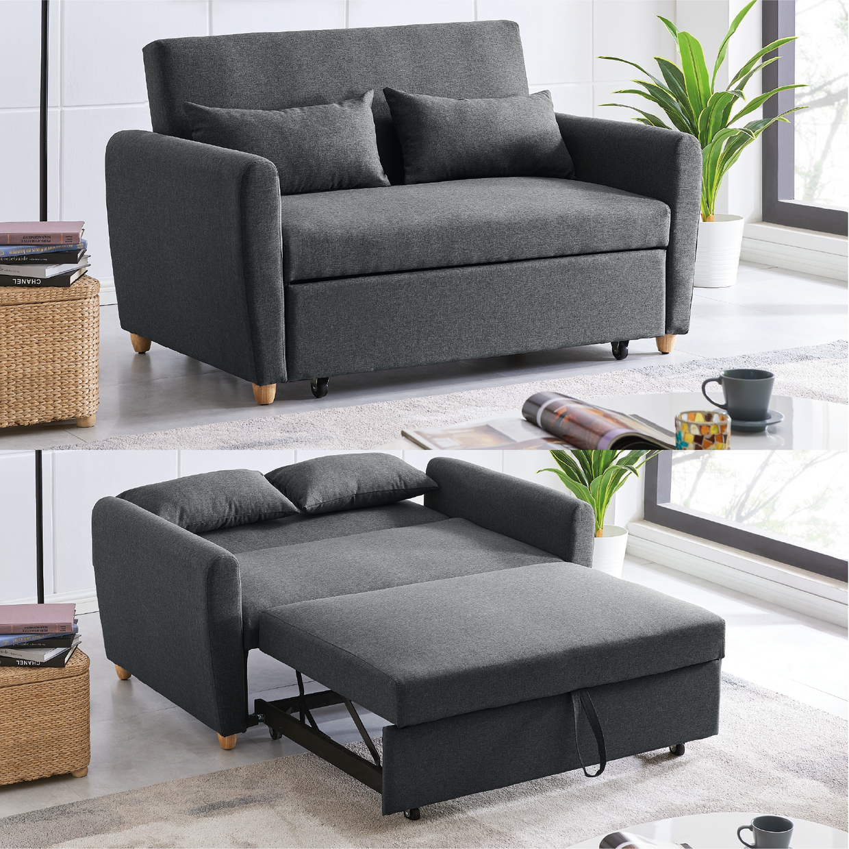 Dahlia Grey 2-Seater Pull Out Sofa Bed - Convertible Sleeper Sofa