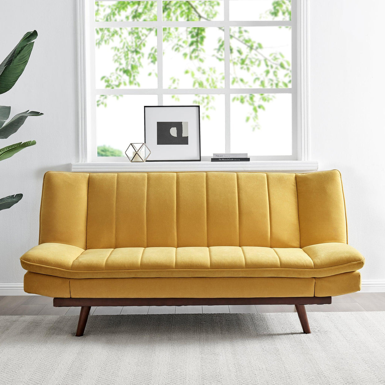 Velvet Sofa Bed 3 Seater Yellow - Mondaine