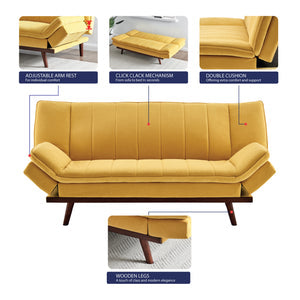 Velvet Sofa Bed 3 Seater Yellow - Mondaine