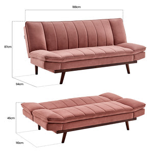 Velvet Sofa Bed 3 Seater Rose Pink - Mondaine