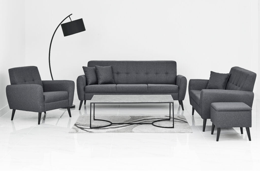 Chic Grey Fabric Sofa Set