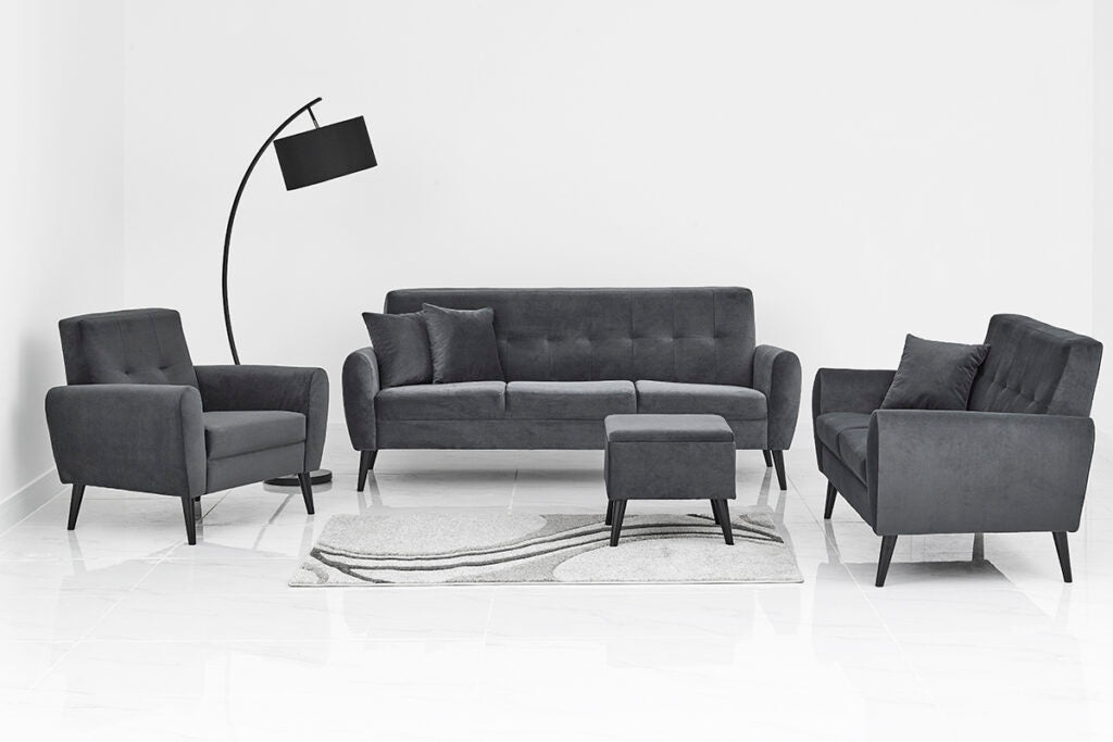 Chic Grey Velvet Sofa Set