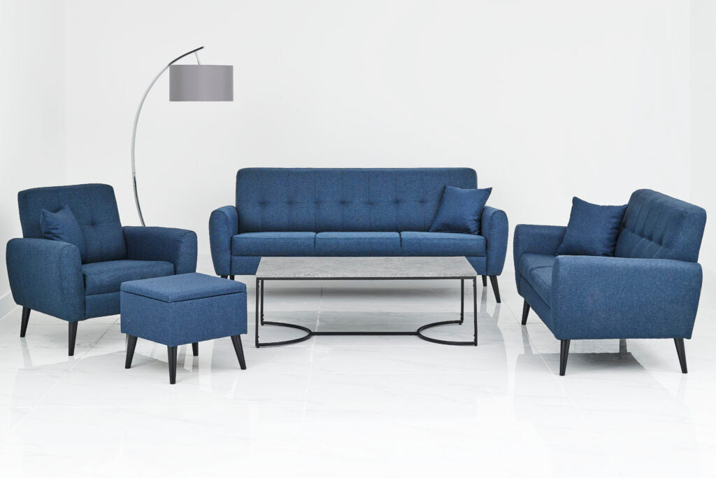 Chic Navy Fabric Sofa Set