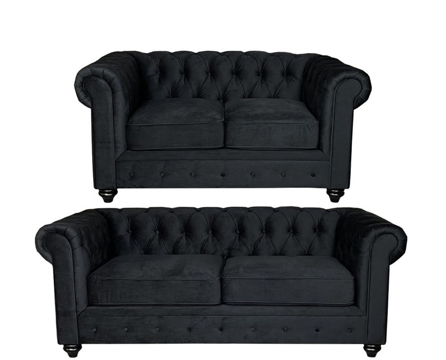 CHESTERFIELD 3+2 FABRIC – BLACK
