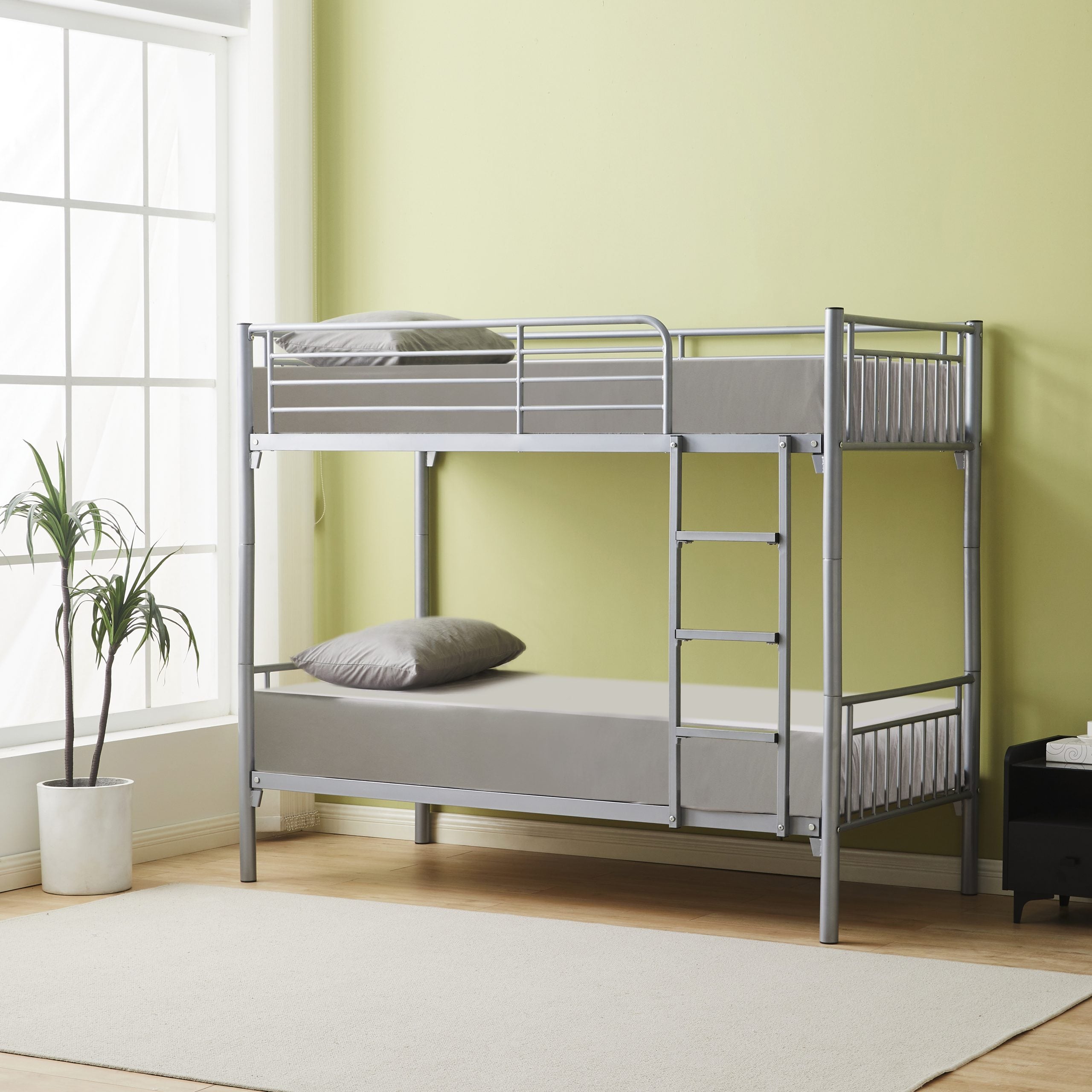 Silver Milano Metal Bunk Bed - Reinforced Heavy Duty Mesh Base Frame, Best Selling (90x190cm)