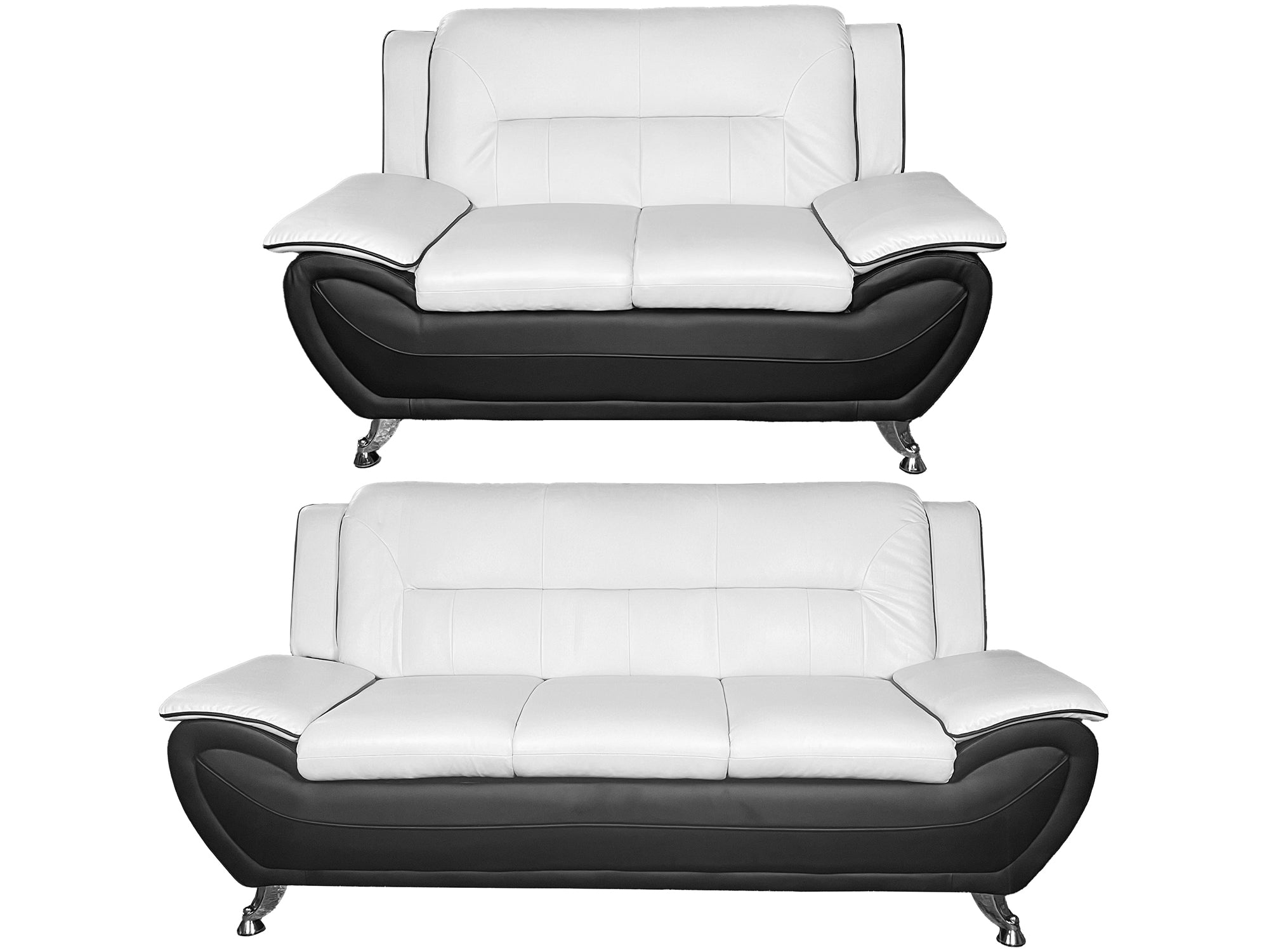 SHIRAZ 3+2 LEATHER SOFA SET – WHITE/BLACK