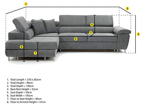AMARO CORNER SOFAEBED FABRIC – GREY