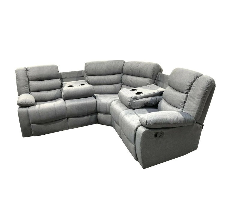 SORRENTO CORNER RECLINER FABRIC SOFA WITH CUPHOLDER – GREY