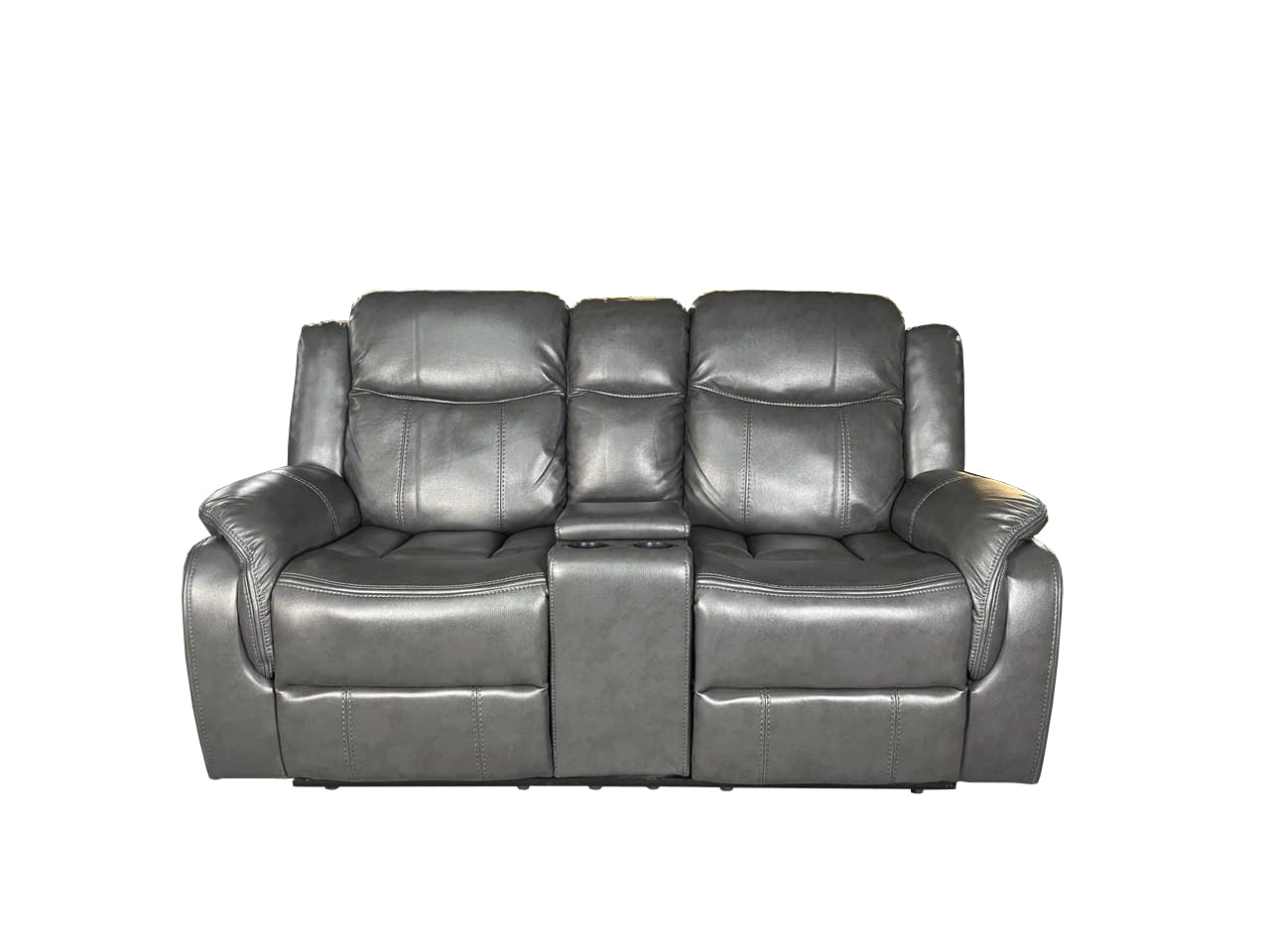 VENICE 3+2 RECLINER LEATHER AIRE SOFA WITH CUP HOLDER– GREY