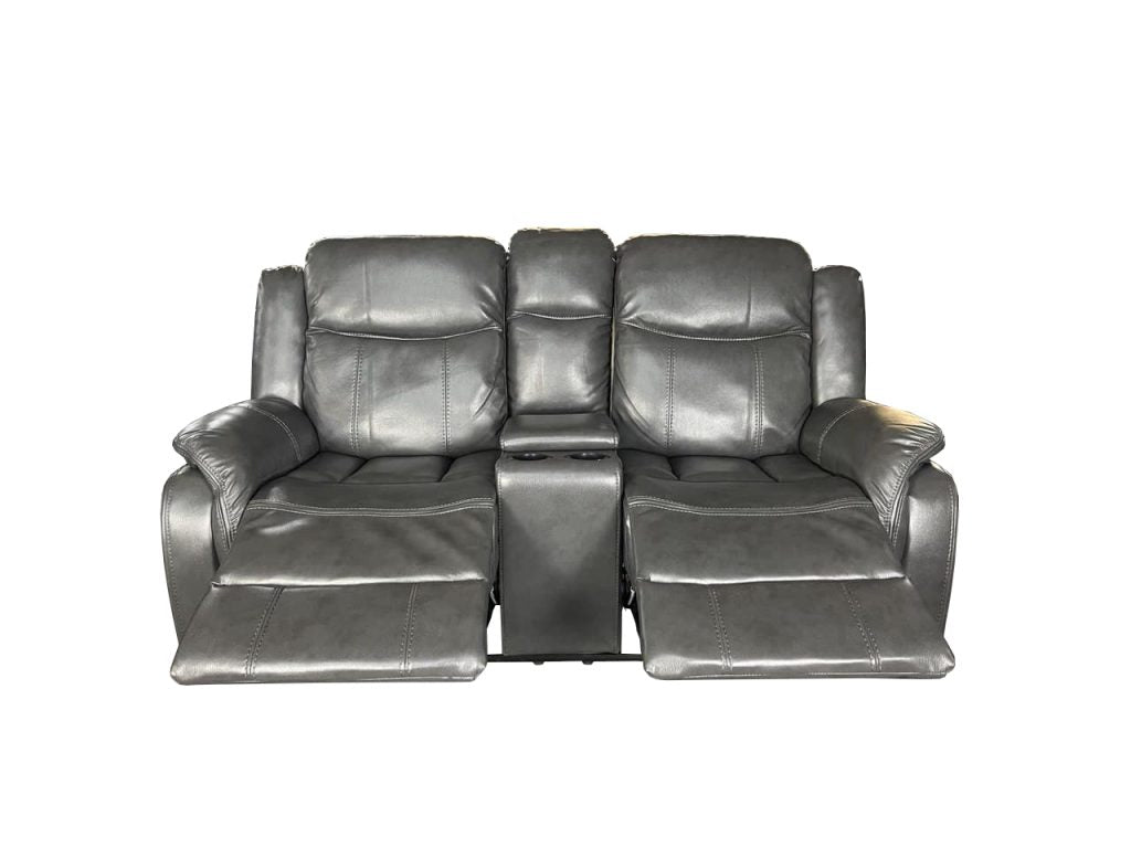 VENICE 3+2 RECLINER LEATHER AIRE SOFA WITH CUP HOLDER– GREY