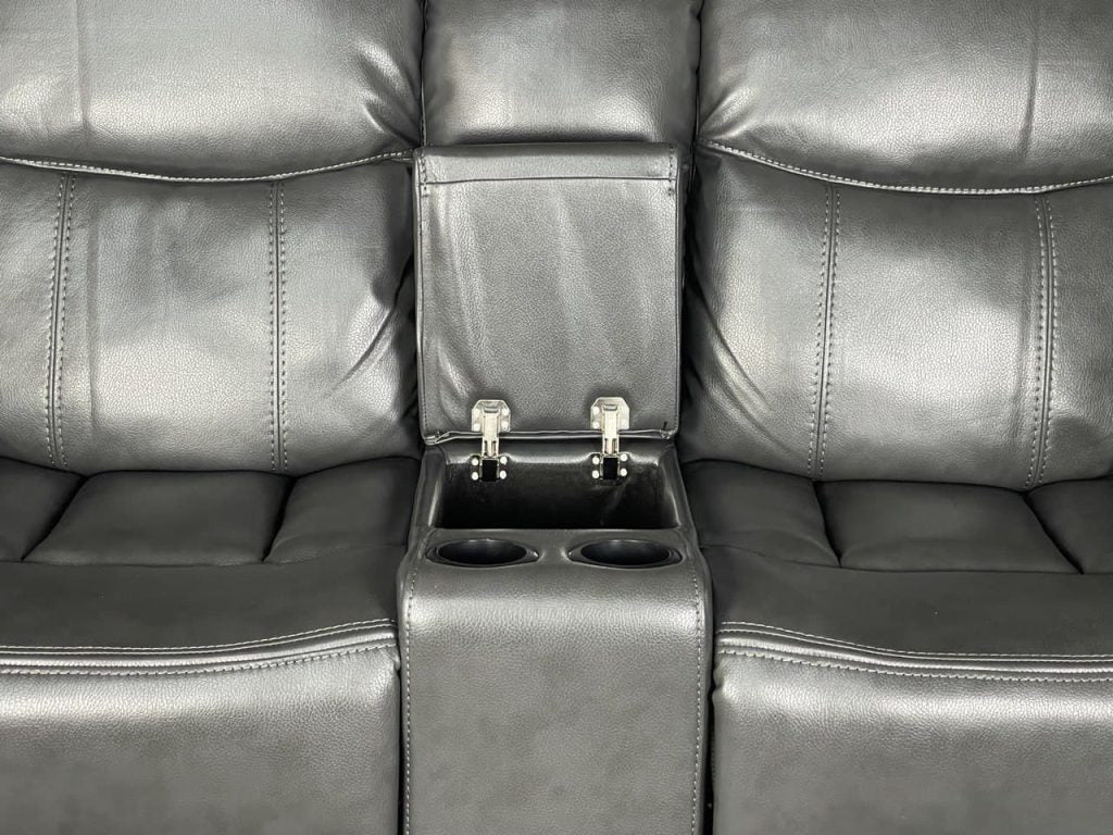VENICE 3+2 RECLINER LEATHER AIRE SOFA WITH CUP HOLDER– GREY