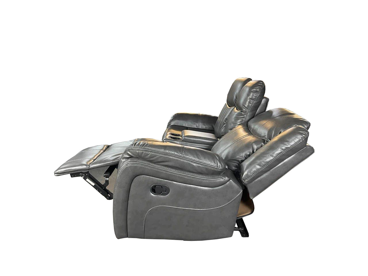 VENICE 3+2 RECLINER LEATHER AIRE SOFA WITH CUP HOLDER– GREY