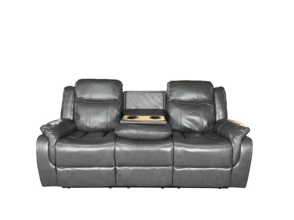 VENICE 3+2 RECLINER LEATHER AIRE SOFA WITH CUP HOLDER– GREY