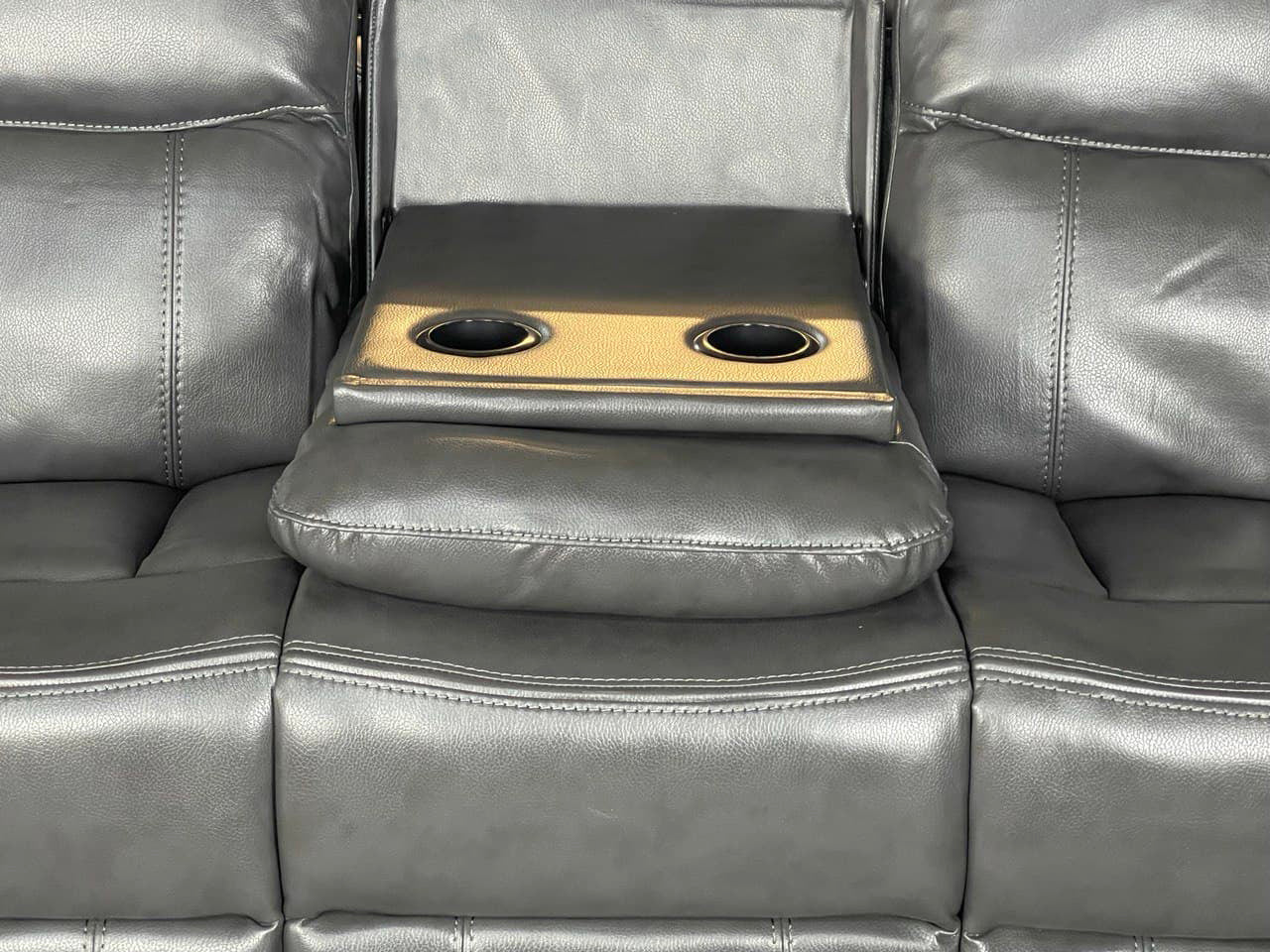 VENICE 3+2 RECLINER LEATHER AIRE SOFA WITH CUP HOLDER– GREY
