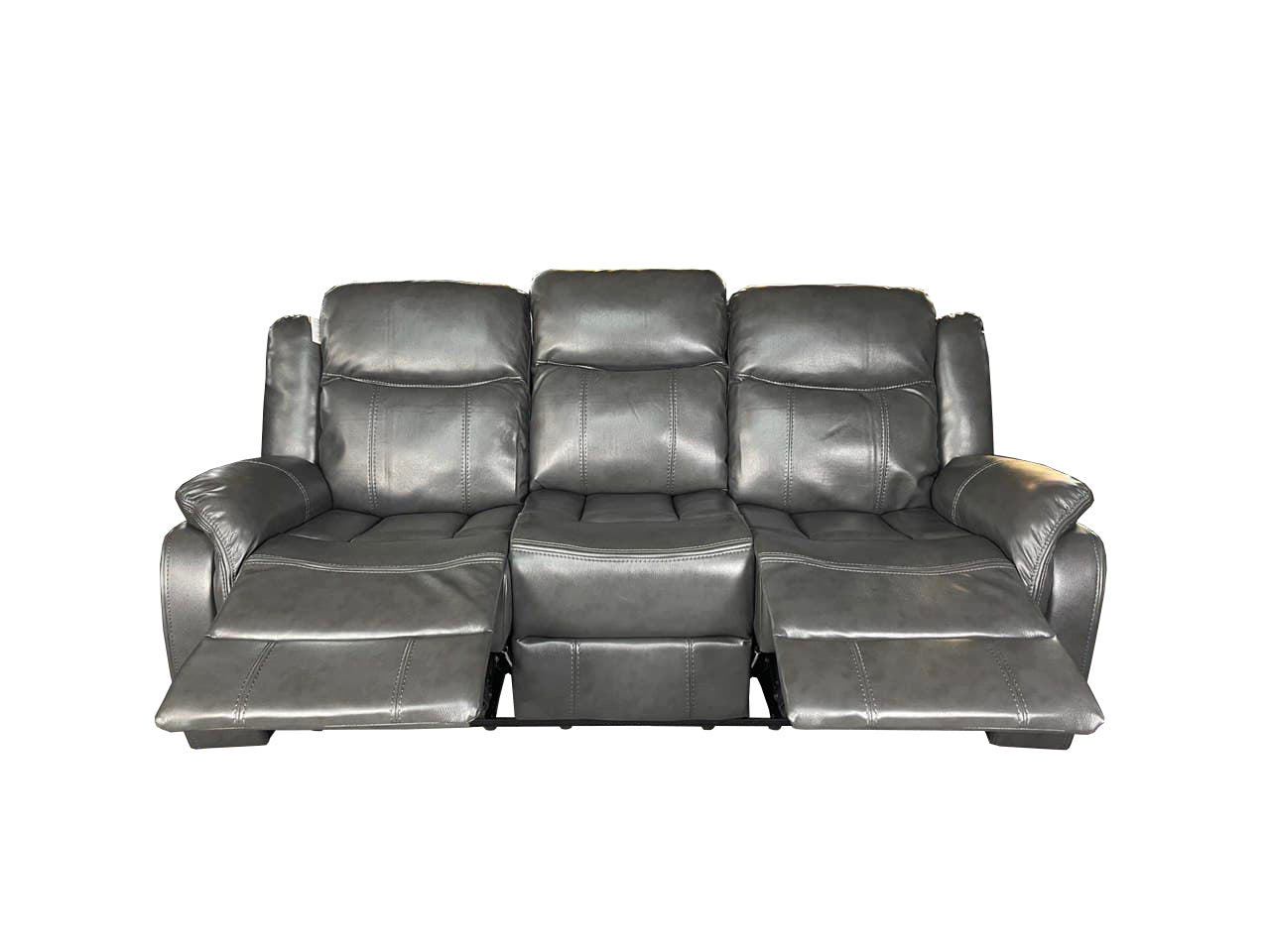 VENICE 3+2 RECLINER LEATHER AIRE SOFA WITH CUP HOLDER– GREY