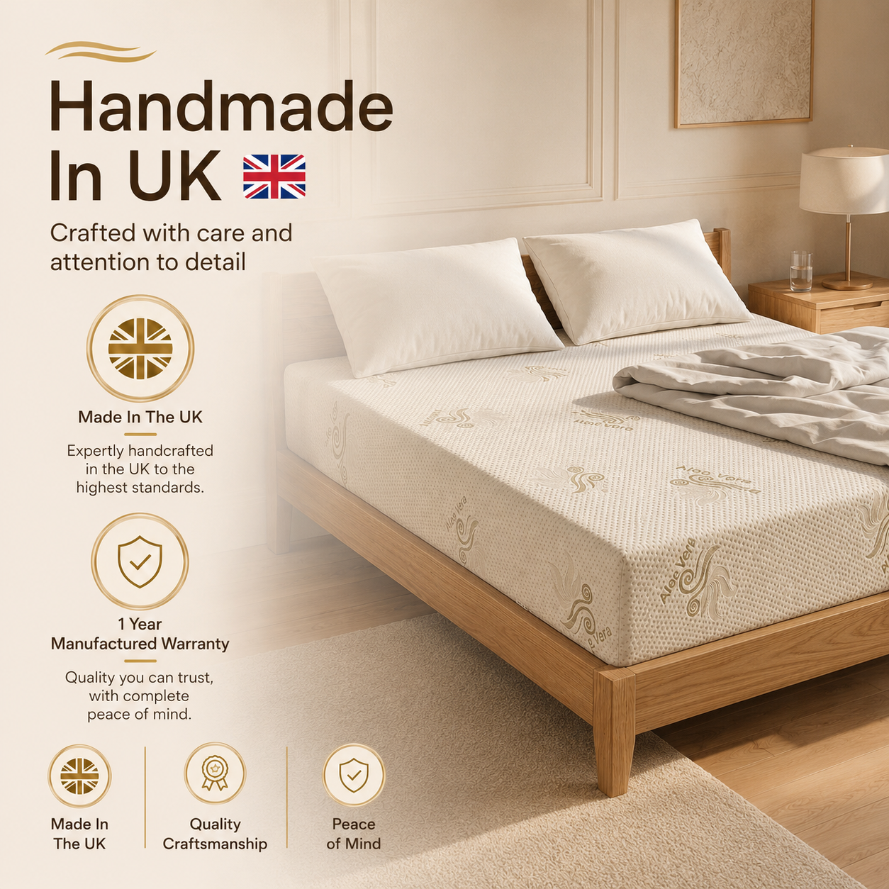 Hybrid Aloe Vera Firm Back Support Ortho Mattress – 10 Inch | 33 Density Foam | Handmade in UK