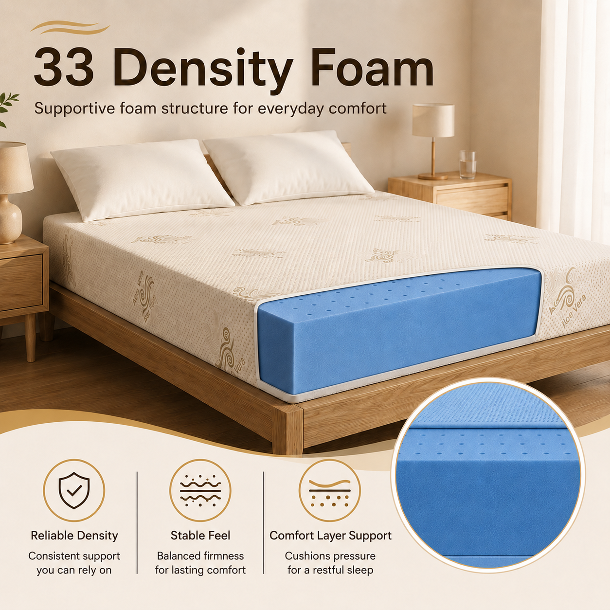 Hybrid Aloe Vera Firm Back Support Ortho Mattress – 10 Inch | 33 Density Foam | Handmade in UK