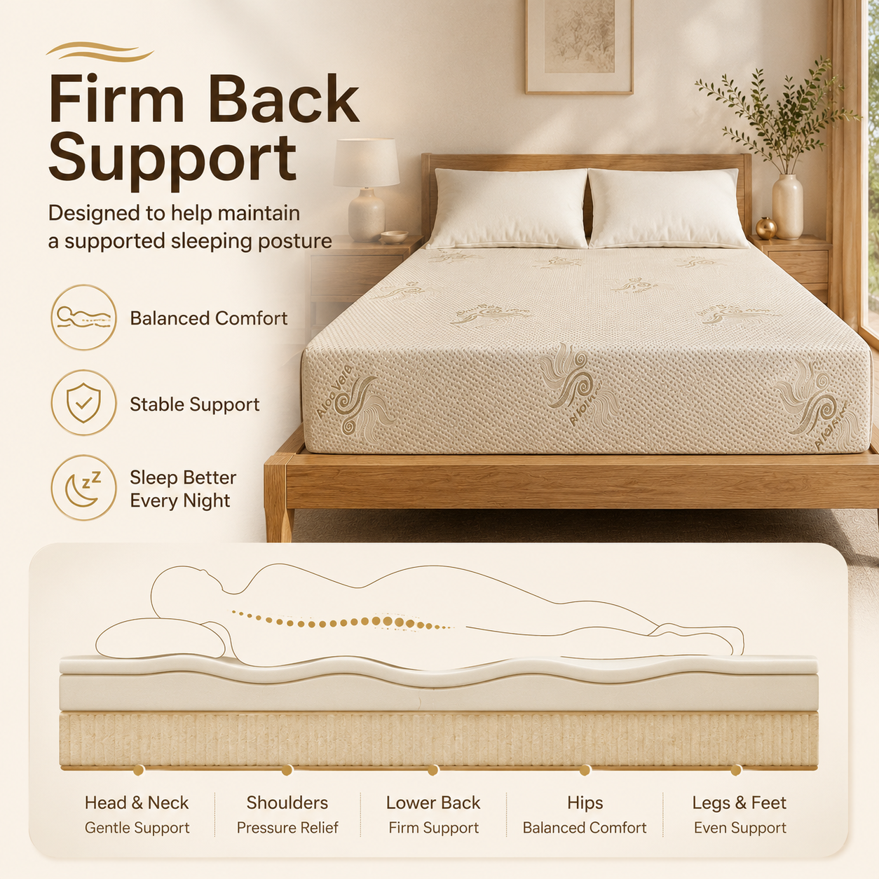 Hybrid Aloe Vera Firm Back Support Ortho Mattress – 10 Inch | 33 Density Foam | Handmade in UK