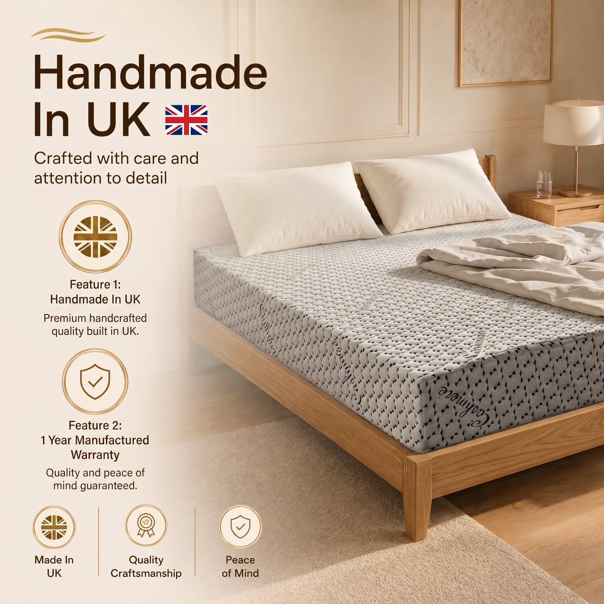 Black Cashmere Back Care Firm Mattress – 40 Density Foam | Zip Washable Cover | Handmade in UK