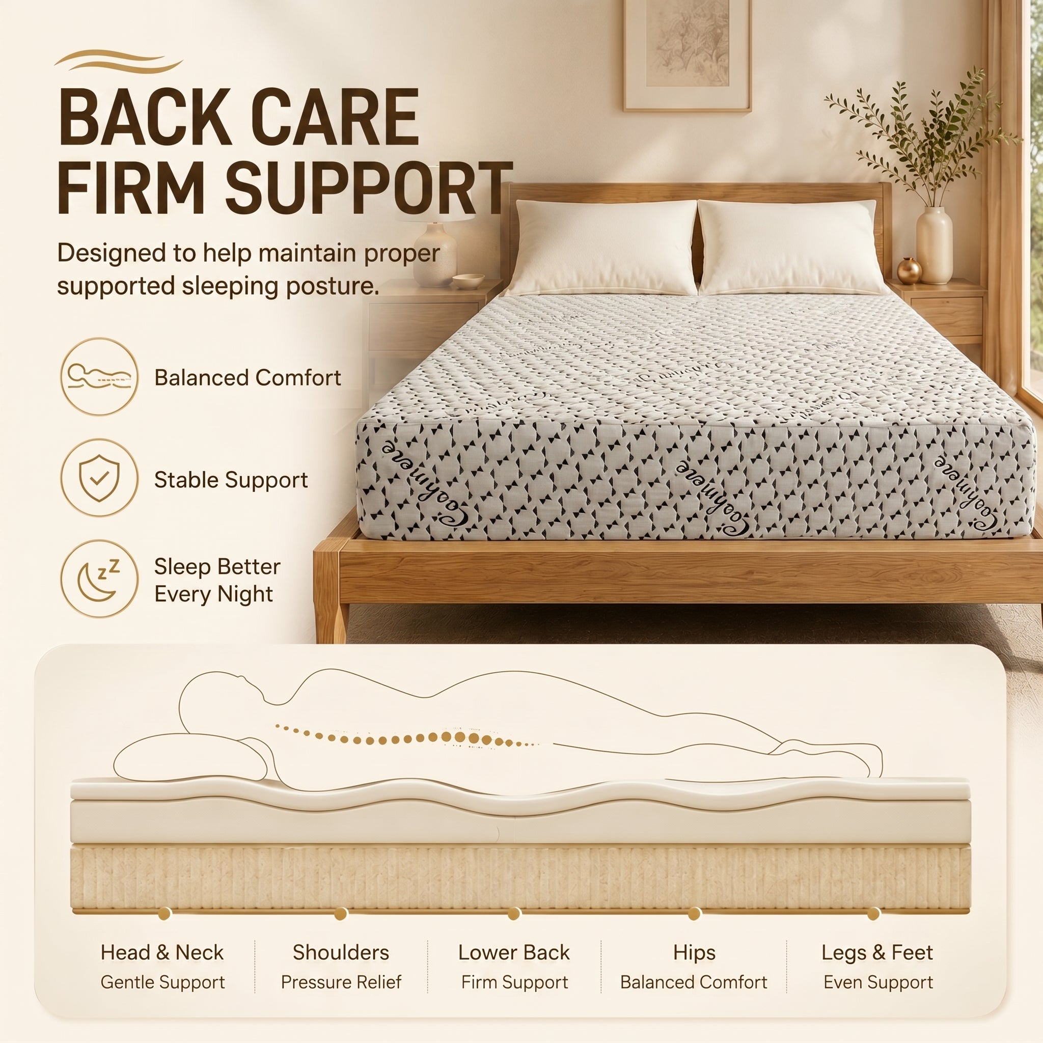Black Cashmere Back Care Firm Mattress – 40 Density Foam | Zip Washable Cover | Handmade in UK