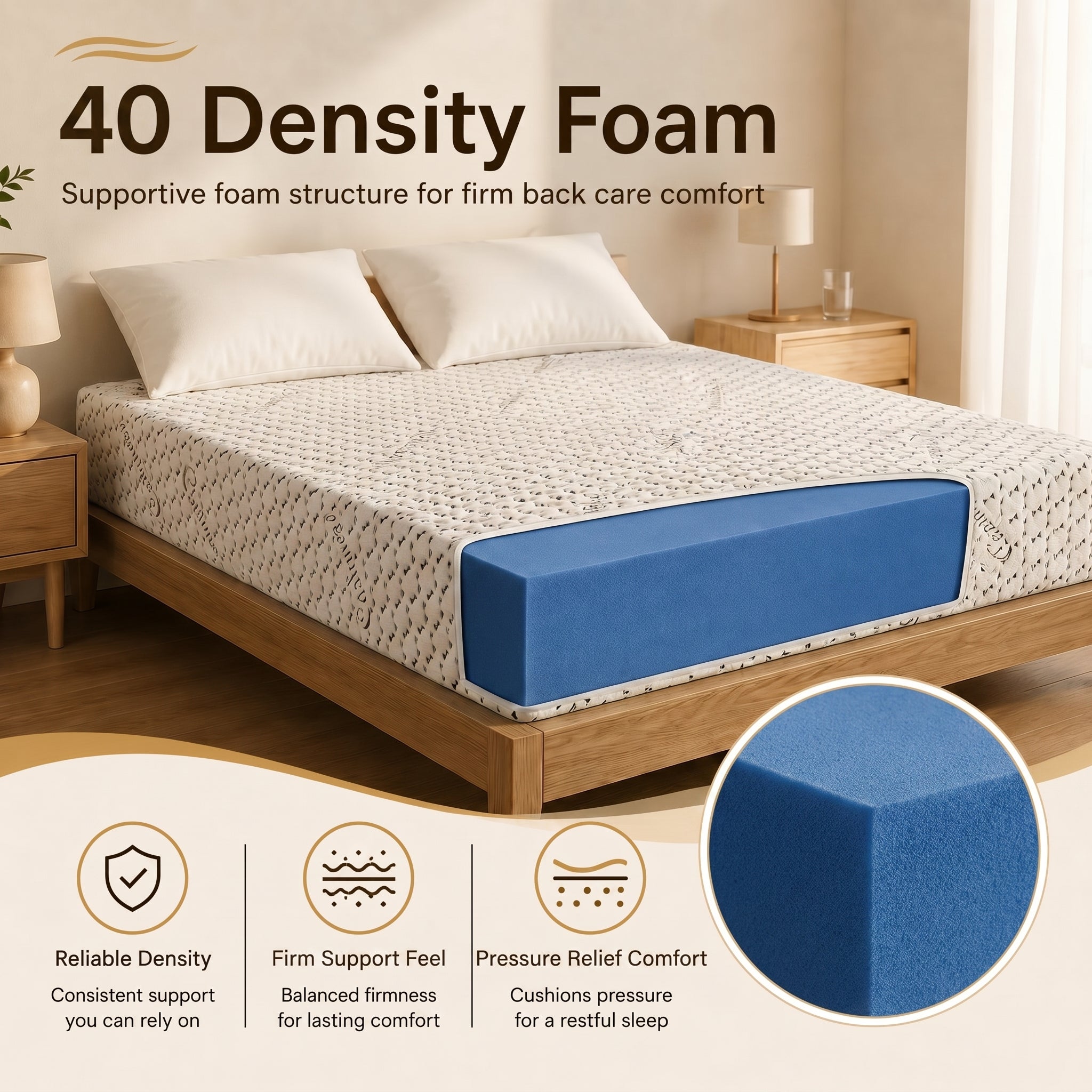 Black Cashmere Back Care Firm Mattress – 40 Density Foam | Zip Washable Cover | Handmade in UK