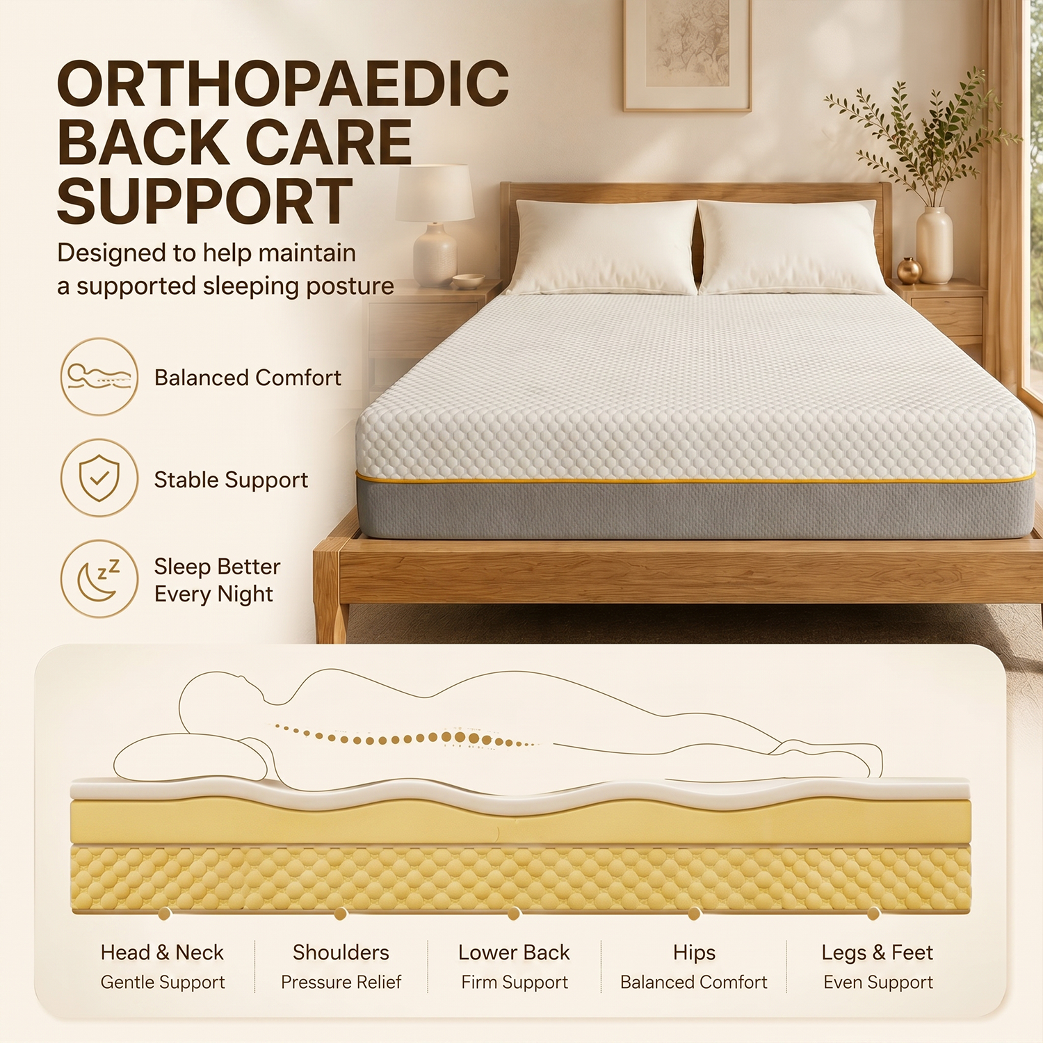 Premium Orthopaedic Back Care Mattress – 10” Deep Firm Support | Bubble Yellow