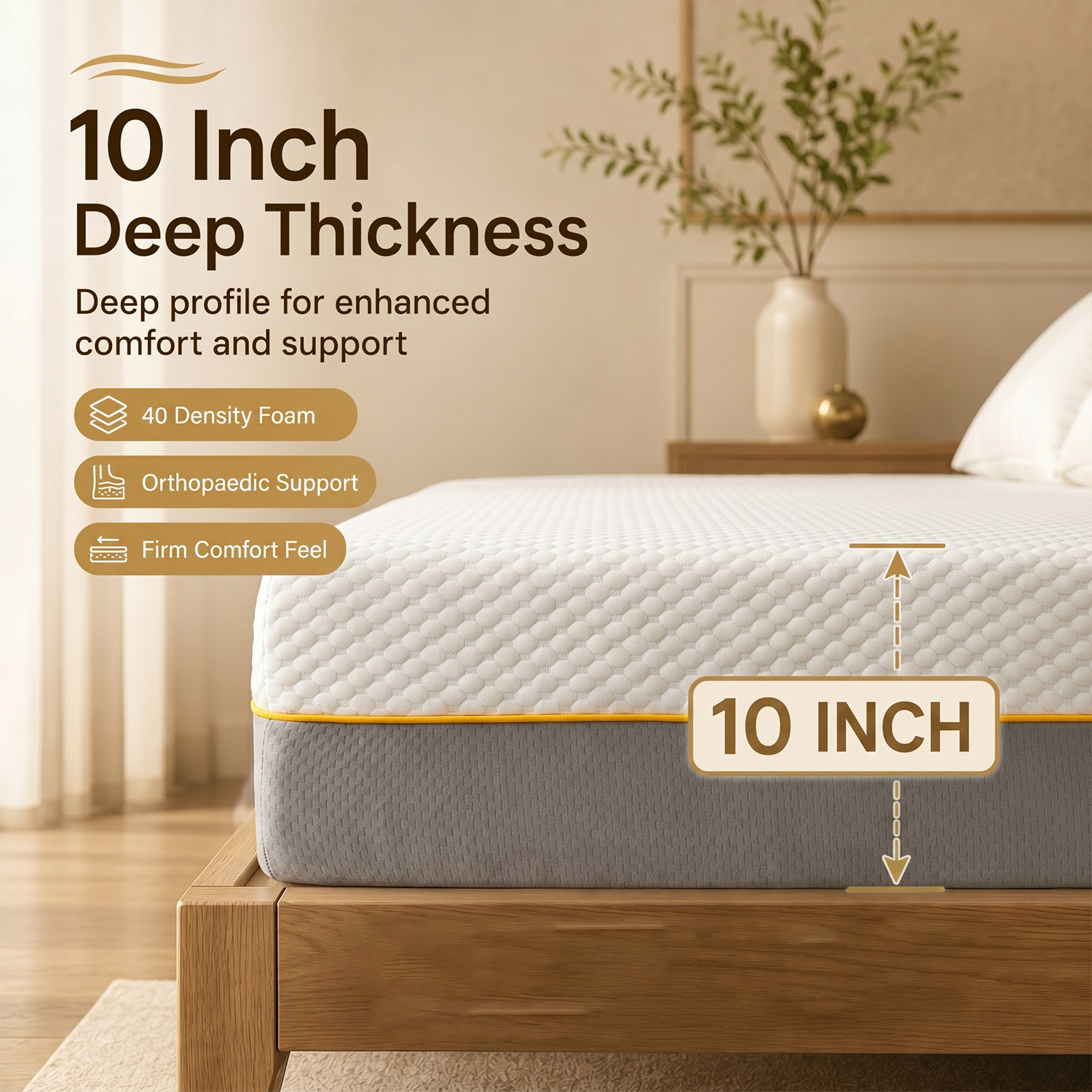 Premium Orthopaedic Back Care Mattress – 10” Deep Firm Support | Bubble Yellow