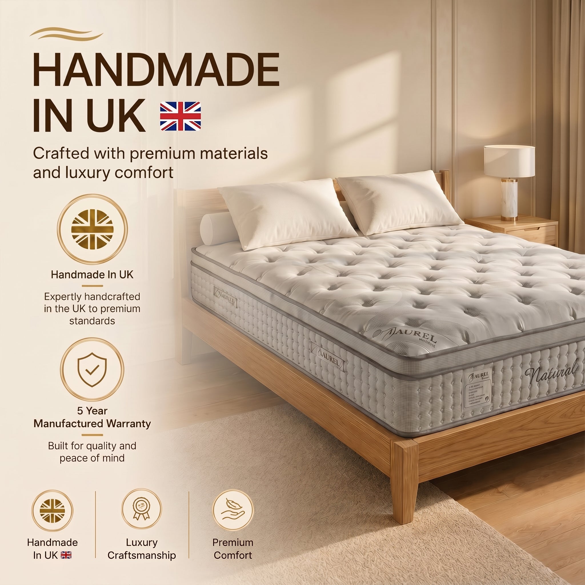 Laurel Natural PosturaFlex Orthopaedic Mattress – 2500 Pocket Springs & Natural Wool Comfort