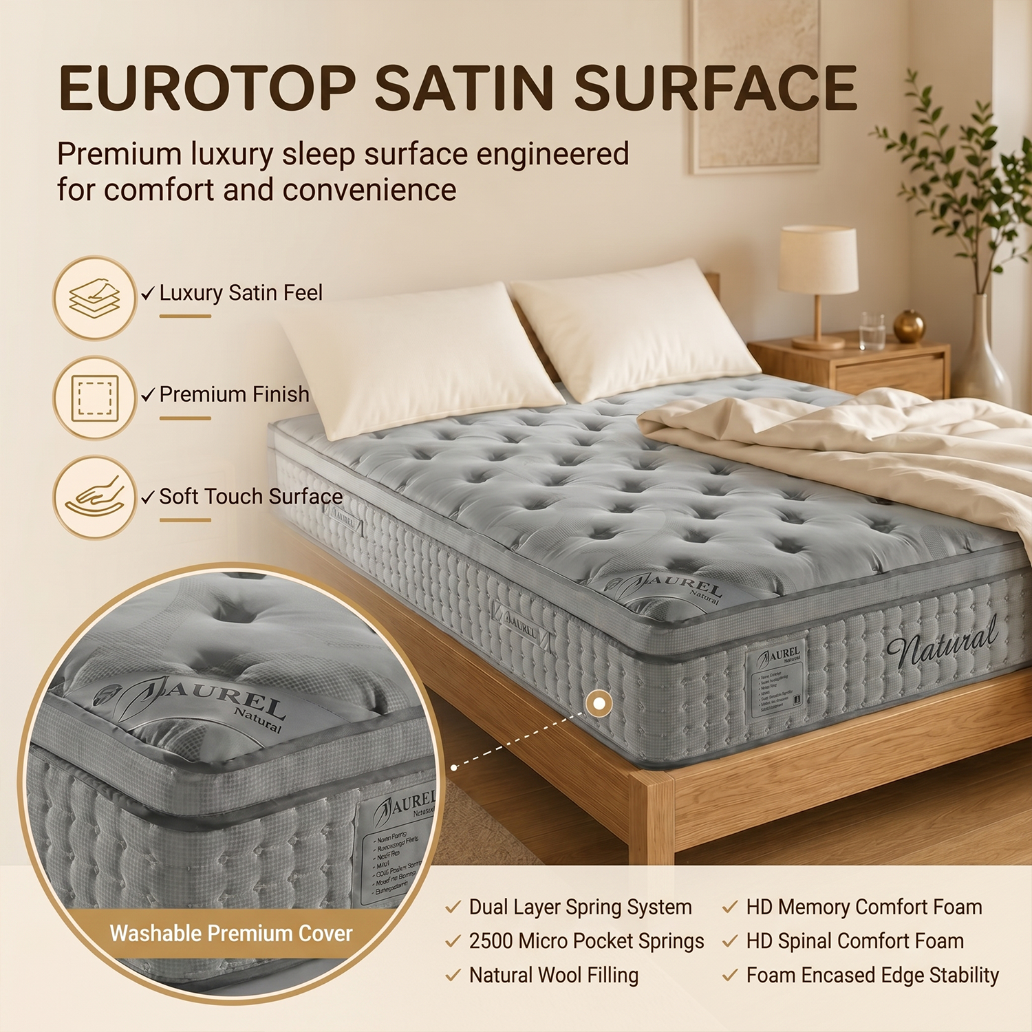 Laurel Natural PosturaFlex Orthopaedic Mattress – 2500 Pocket Springs & Natural Wool Comfort