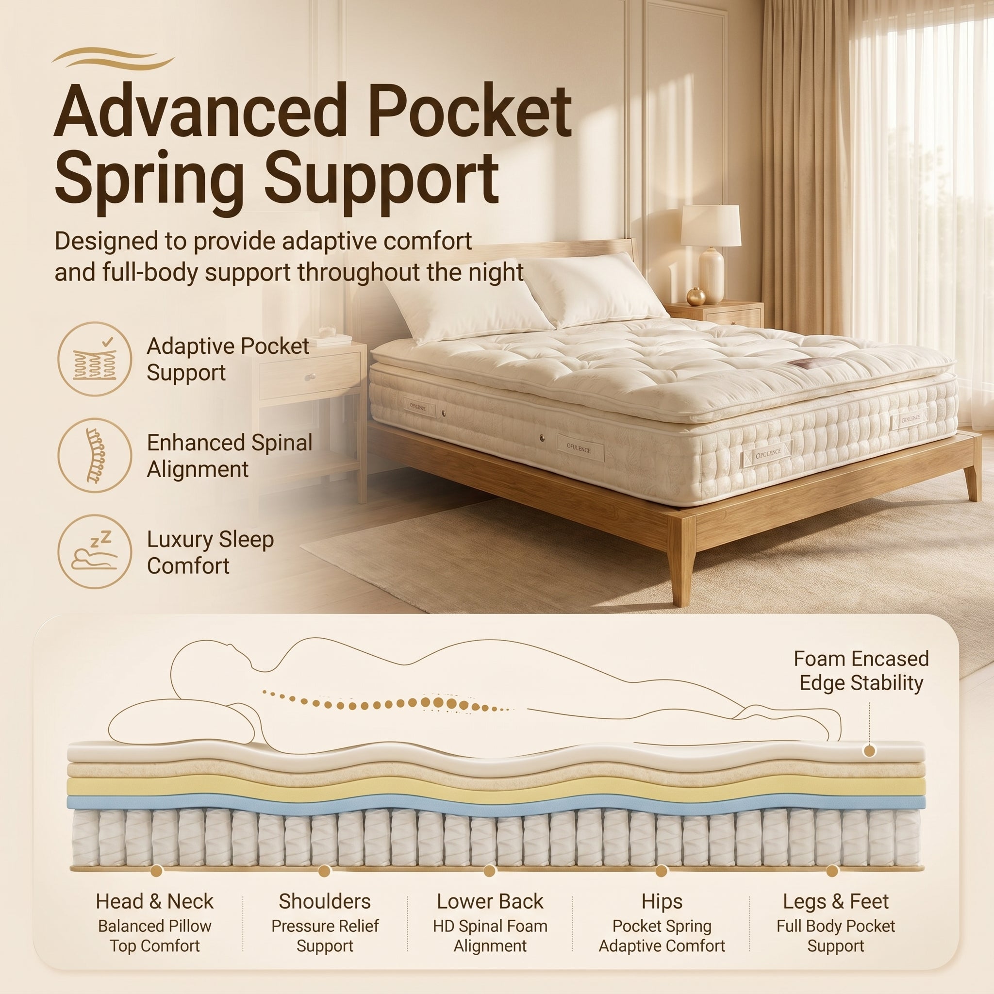 Opulence 3000 Luxury Pocket Pillow Top Mattress | Hotel-Grade Comfort | 60-Month Warranty