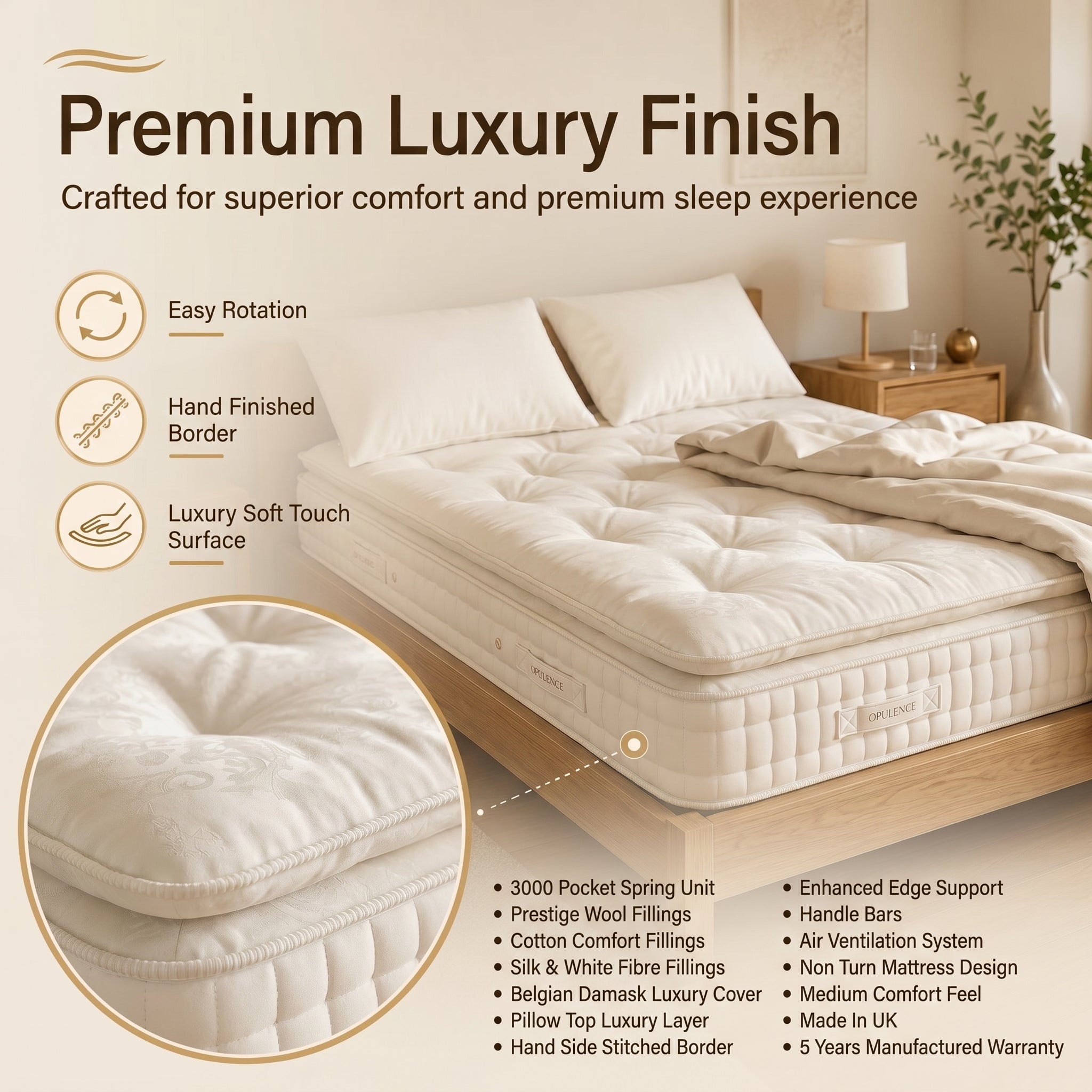 Opulence 3000 Luxury Pocket Pillow Top Mattress | Hotel-Grade Comfort | 60-Month Warranty