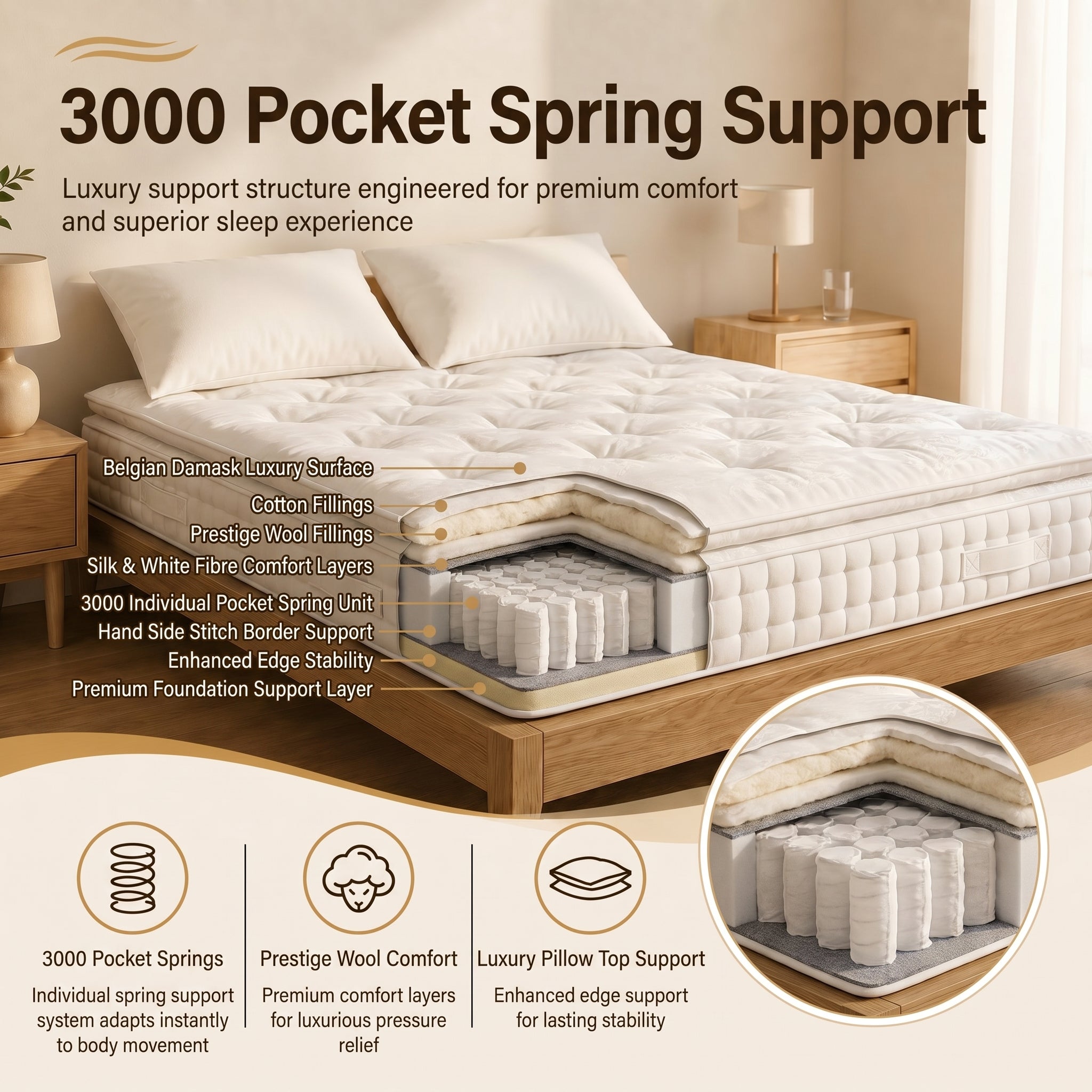 Opulence 3000 Luxury Pocket Pillow Top Mattress | Hotel-Grade Comfort | 60-Month Warranty