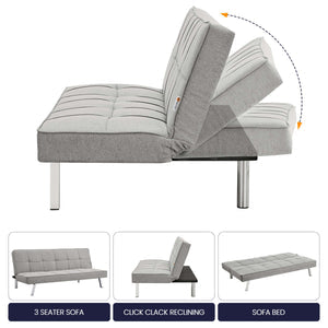 Grey Sofa Bed 3 Seater Click Clack - Britney
