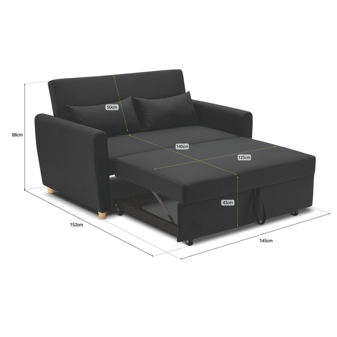 Dahlia Black 2-Seater Pull Out Sofa Bed - Convertible Sleeper Sofa