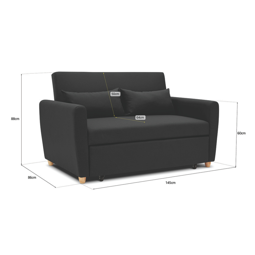 Dahlia Black 2-Seater Pull Out Sofa Bed - Convertible Sleeper Sofa