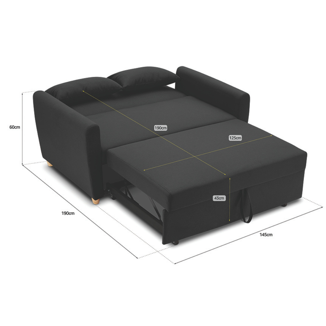 Dahlia Black 2-Seater Pull Out Sofa Bed - Convertible Sleeper Sofa