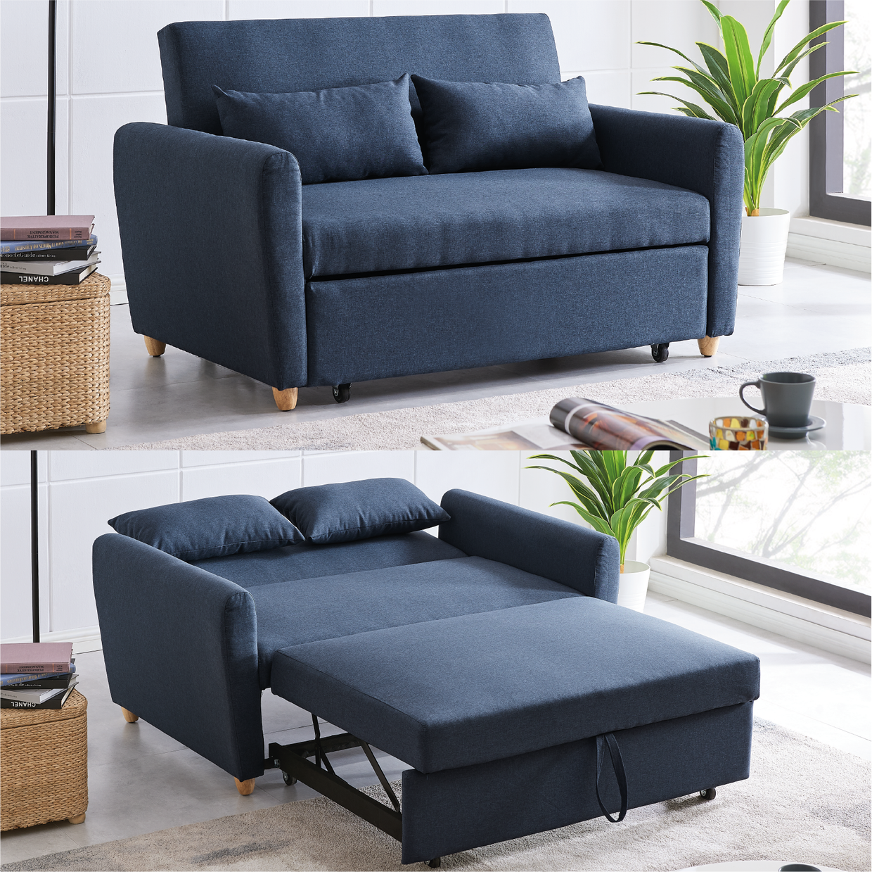 Dahlia Navy Blue 2-Seater Pull Out Sofa Bed - Convertible Sleeper Sofa
