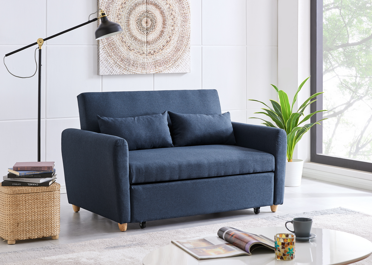 Dahlia Navy Blue 2-Seater Pull Out Sofa Bed - Convertible Sleeper Sofa