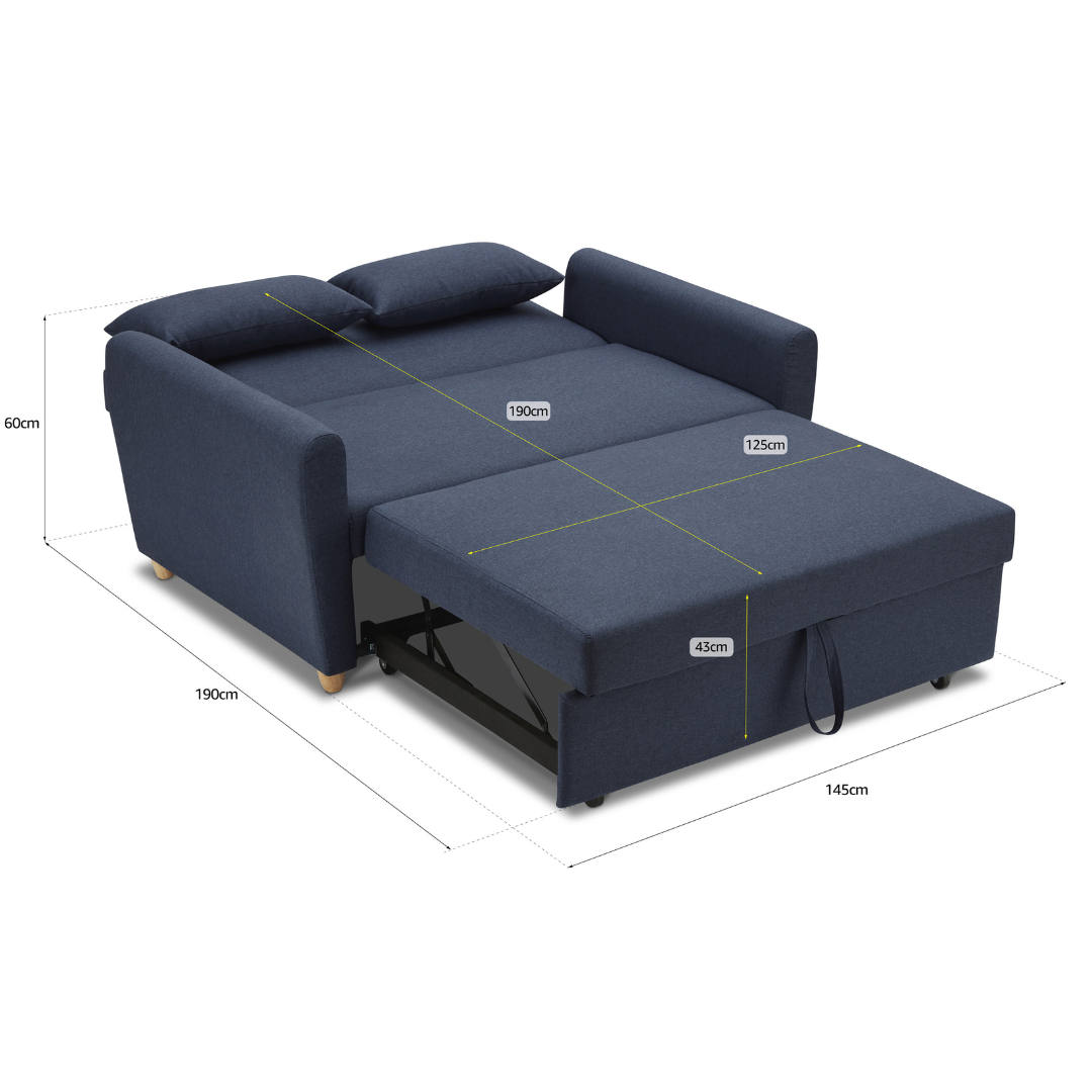 Dahlia Navy Blue 2-Seater Pull Out Sofa Bed - Convertible Sleeper Sofa