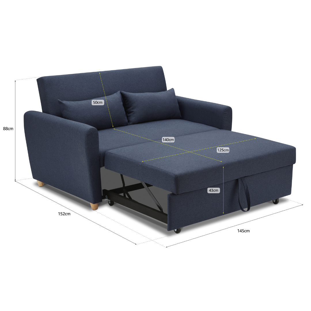 Dahlia Navy Blue 2-Seater Pull Out Sofa Bed - Convertible Sleeper Sofa