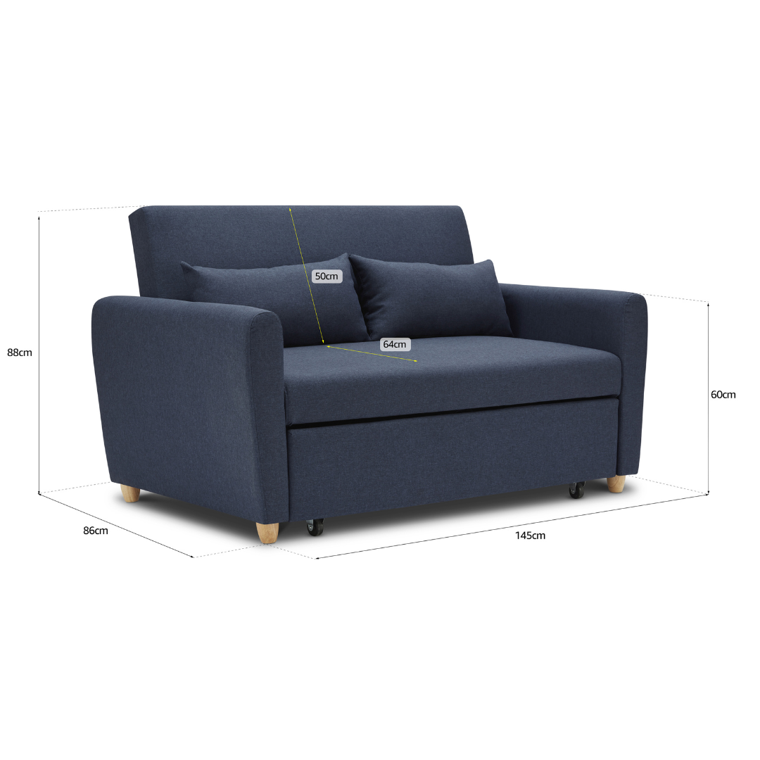 Dahlia Navy Blue 2-Seater Pull Out Sofa Bed - Convertible Sleeper Sofa