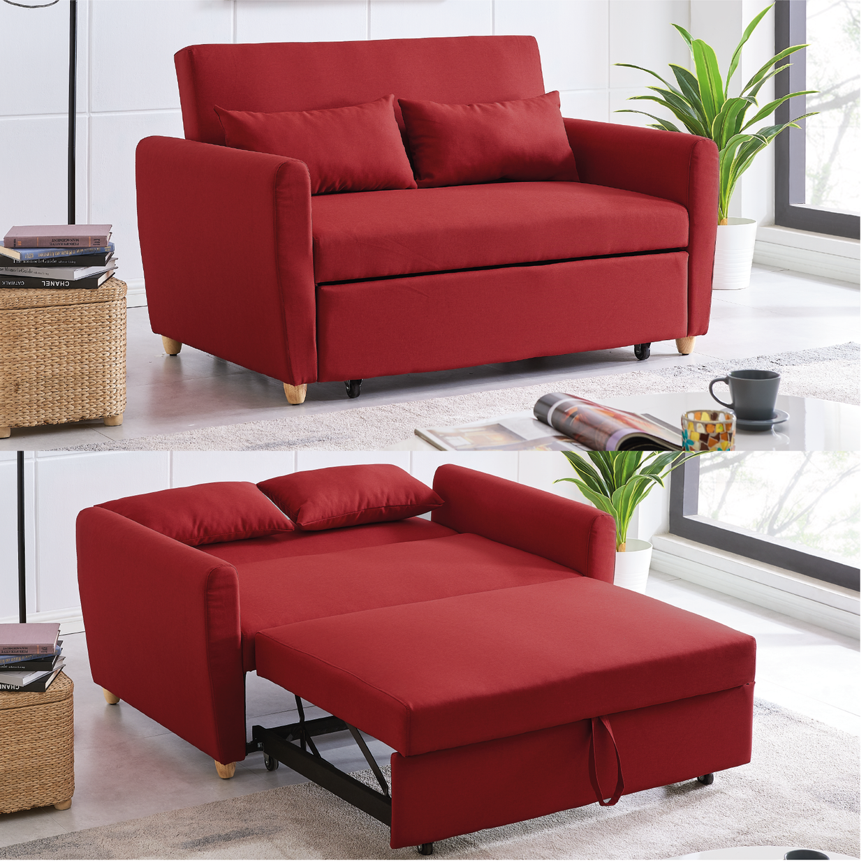 Dahlia Red 2-Seater Pull Out Sofa Bed - Convertible Sleeper Sofa