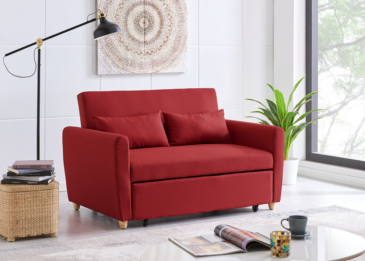 Dahlia Red 2-Seater Pull Out Sofa Bed - Convertible Sleeper Sofa