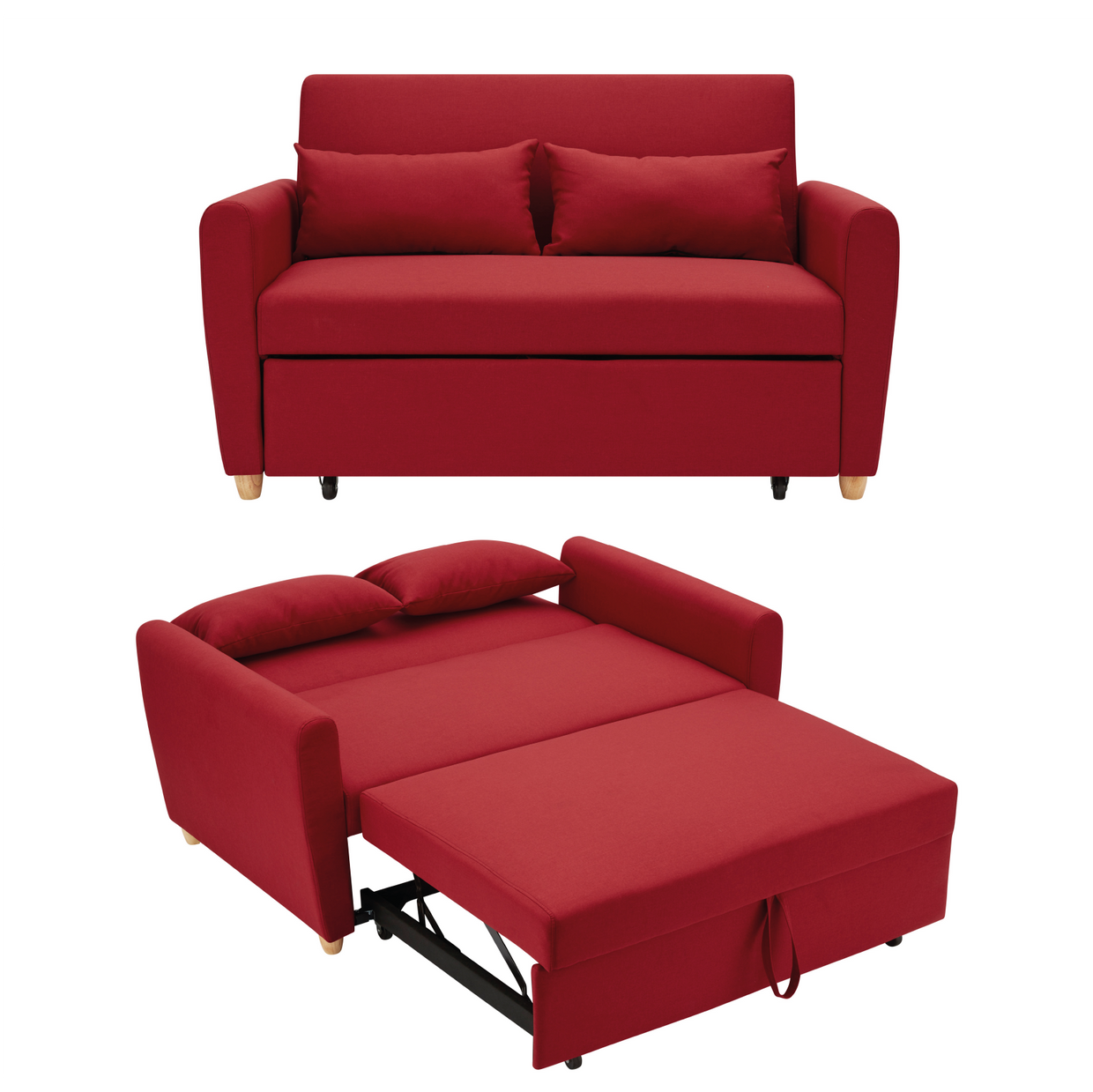 Dahlia Red 2-Seater Pull Out Sofa Bed - Convertible Sleeper Sofa