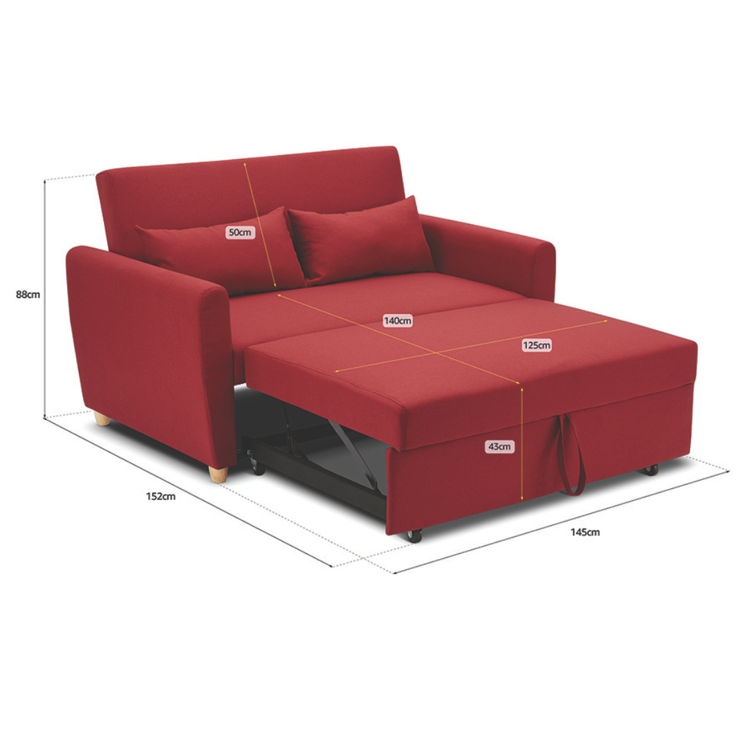 Dahlia Red 2-Seater Pull Out Sofa Bed - Convertible Sleeper Sofa