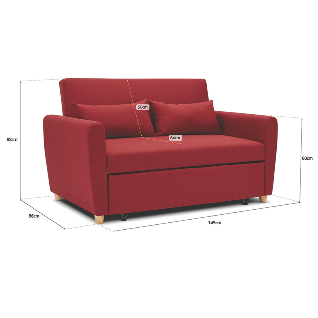 Dahlia Red 2-Seater Pull Out Sofa Bed - Convertible Sleeper Sofa
