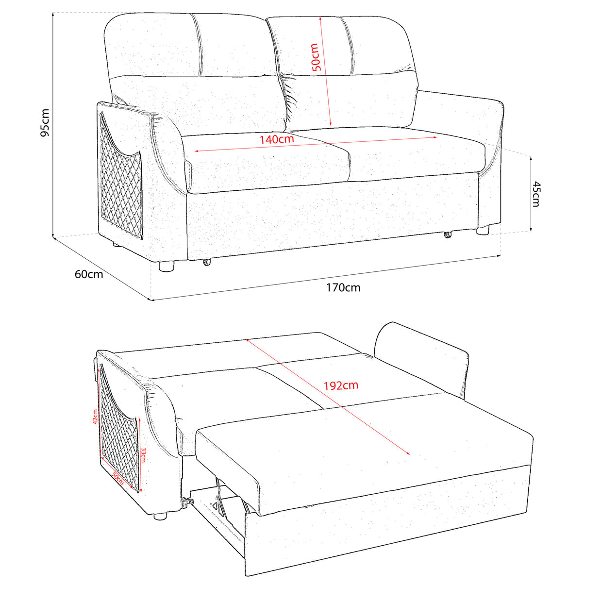Grey Faux Suede Sofa Bed Pull Out Two Seater - Rhona
